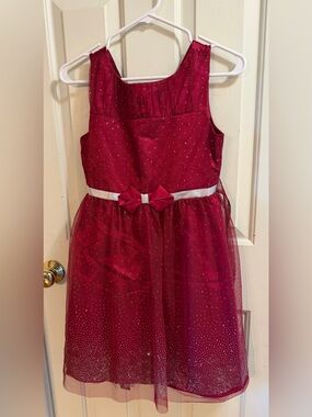 Jona Michelle Burgundy Glitter Dress with Bow